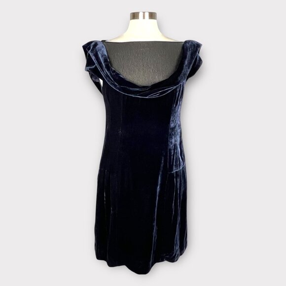 Nanette Lepore Womens Carravagio Cocktail Dress Blue Velvet Sequins size 6 - Picture 1 of 12